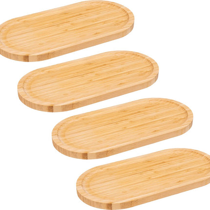 5Five Serveerplankje voor hapjes/fingerfood - 4x - 30 x 15 cm - bamboe hout - borrelplank - tapasplank