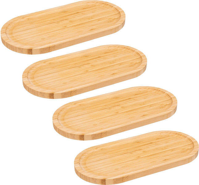 5Five Serveerplankje voor hapjes/fingerfood - 4x - 30 x 15 cm - bamboe hout - borrelplank - tapasplank