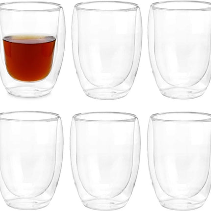 Vivalto dubbelwandige koffieglazen/theeglazen - 6x stuks - Borosilicaat glas - 326 ml