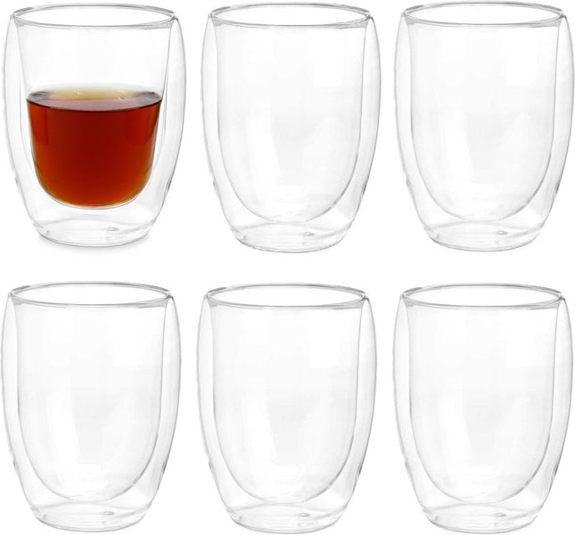 Vivalto dubbelwandige koffieglazen/theeglazen - 6x stuks - Borosilicaat glas - 326 ml