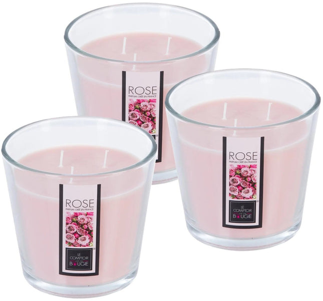 Atmosphera Candles Geurkaars - 3x - in glas - rozen bloemen aroma - 40 branduren - 13 x 12 cm - woondecoratie - geurkaarsen