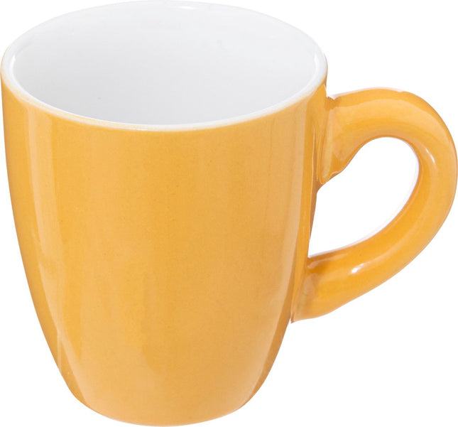 Espresso/koffie kopjes set - 6x - met bamboe plankje - aardewerk kopjes - 90ml - diverse kleuren
