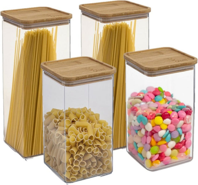 5Five - Voedsel/keuken voorraadpotten set 4x stuks - kunststof/bamboe