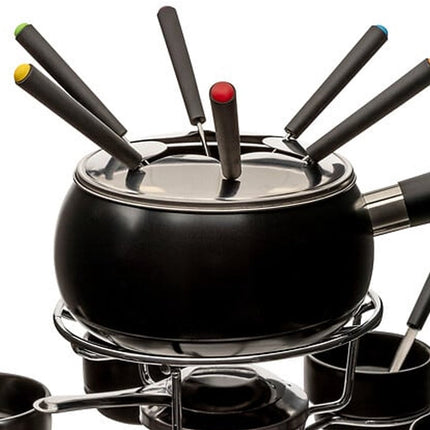 Five Fondueset - 6 personen - keramiek - zwart - draait - chocoladefondue - kaasfondue - D34 cm