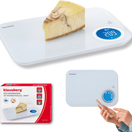 Klausberg KB-7938 Slimme Keukenweegschaal – Bluetooth, App Analyse, 5kg – Tempered Glass – Calorie & Macro Meter