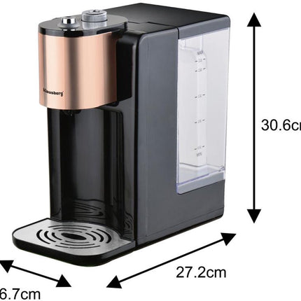 Klausberg KB7879 Hot Water Dispenser – 2,2 Liter – Temperatuurregeling (45-100°C) – Zwart & Rose Gold – 2600W - Heetwaterdispenser