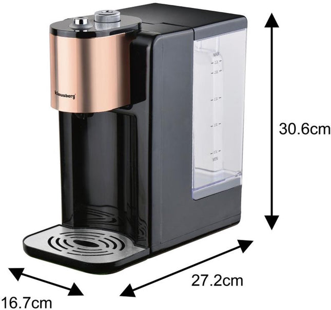 Klausberg KB7879 Hot Water Dispenser – 2,2 Liter – Temperatuurregeling (45-100°C) – Zwart & Rose Gold – 2600W - Heetwaterdispenser