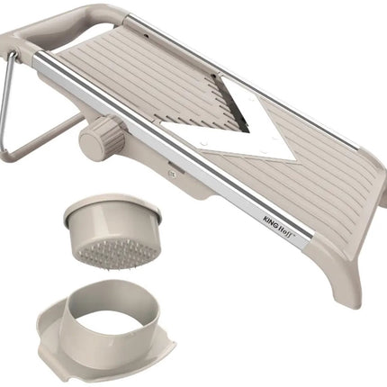 KINGHOFF KH-2006 Groentesnijder – V-Blade Mandoline met Julienne 5 mm – Instelbare Dikte – RVS Mes – Inclusief Veiligheidshouder – Beige