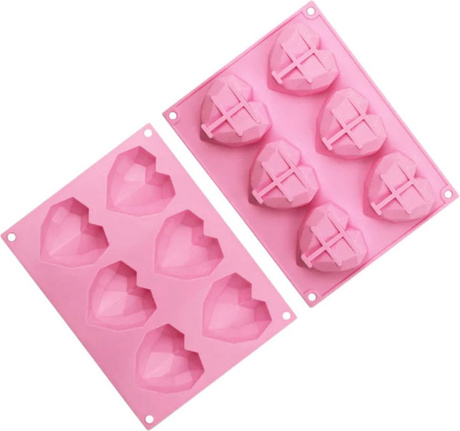 Siliconen mal harten - siliconen 3d hart Bakvorm -tiktok bakvorm -geo hart -geo heart - chocolade -diamant -cake -bakvorm hart - siliconen hart zeep -Bonbons - Mold - Bakvormen - Koken - Chefkok - Bakken - Keukenaccessoires - Cadeau - Gift