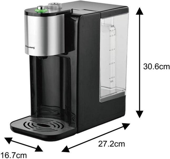 Klausberg KB7878 Hot Water Dispenser – 2,2 Liter – Temperatuurregeling (45-100°C) – Zwart & RVS – 2600W - Heetwaterdispenser