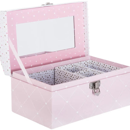 Atmosphera Sieradenkistje Pink Romance - 20 x10 x 12 cm - roze - Juwelenkistje met deksel en spiegel - Meisjes/meiden