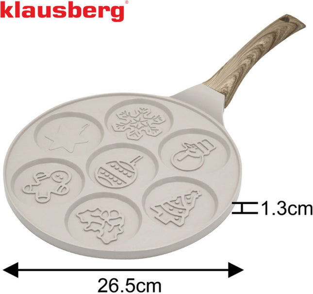 Klausberg KB-7970 Pannekoekenpan met 7 Vormen - Kerst Designs - Ø26.5 cm - Antiaanbaklaag - Geschikt voor Alle Kookstellen Inclusief Inductie - Ideaal voor Poffertjes en Mini Pannekoeken - Kerstfiguurtjes - Sneeuwpop