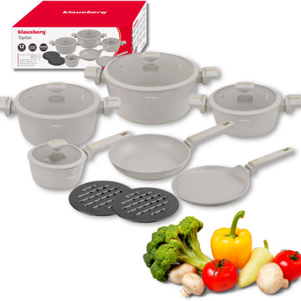 Klausberg KB-7967 Pannenset | 12-Delig | Anti-aanbaklaag | Geschikt voor Inductie | Beige