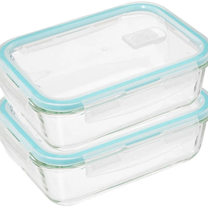 5Five Vershoudbakje met deksel - 2x - glas - luchtdicht - met clips - 21 x 15 x 7 cm - 1180 ml