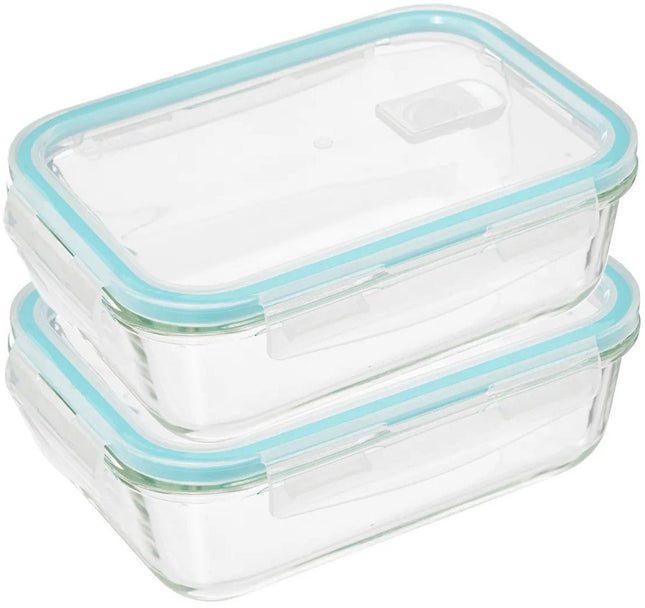 5Five Vershoudbakje met deksel - 2x - glas - luchtdicht - met clips - 21 x 15 x 7 cm - 1180 ml