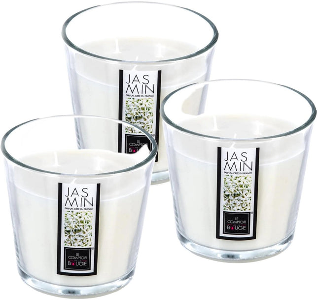 Atmosphera Candles Geurkaars - 3x - in glas - jasmijn aroma - 40 branduren - 13 x 12 cm - woondecoratie - geurkaarsen