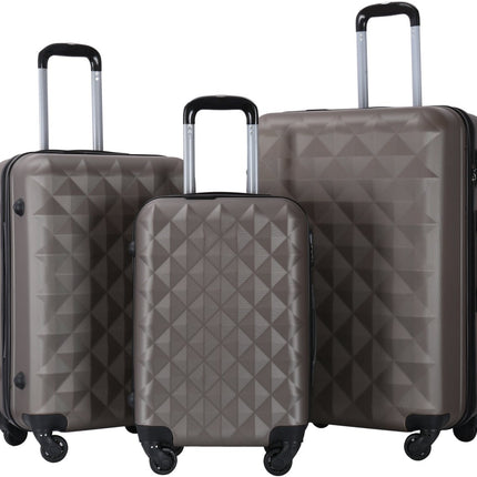 3-Delige Kofferset Donkergrijs – Harde ABS Koffers met 360° Wielen en Cijferslot – Reiskoffers S/M/L