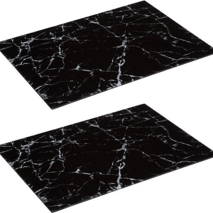 2x Stuks snijplank rechthoek zwart met marmer print 40 x 30 cm van glas - Serveerplank - Broodplank