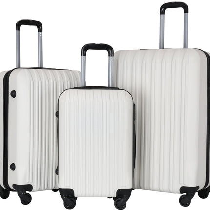 3-Delige Kofferset Wit – Harde ABS Trolleys met 360° Wielen en Cijferslot – Lichtgewicht Reiskoffers (S/M/L)