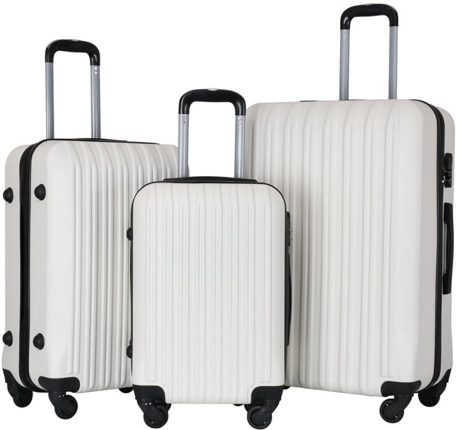 3-Delige Kofferset Wit – Harde ABS Trolleys met 360° Wielen en Cijferslot – Lichtgewicht Reiskoffers (S/M/L)