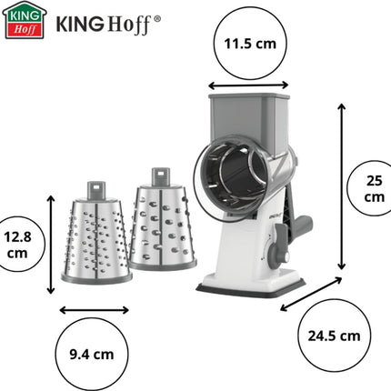 KINGHOFF Draaiende Rasp - 3-in-1 Rasp met Verwisselbare Drums - RVS Bladen - Zuignap - Grijs - KH-1959