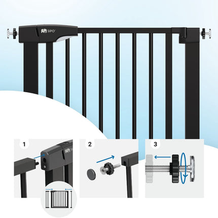 Babyveiligheidshek Zwart 75-103 cm breed - Traphek met Automaatsluiting en Klembevestiging - Veiligheidsrek 80 cm Hoog - Sipo
