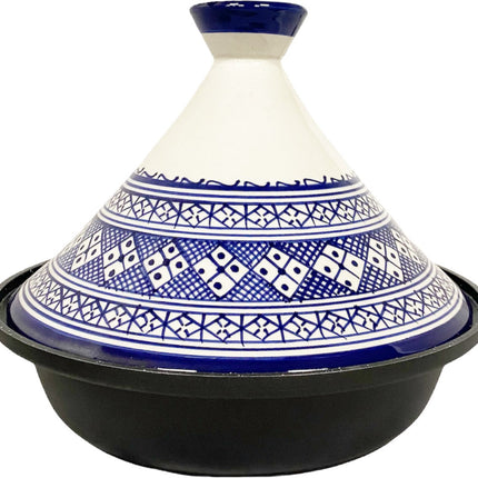 Cuilina | Tajine Fes Ø30cm - Inductie – Handgemaakt kleurrijke keramiek – wit/blauw