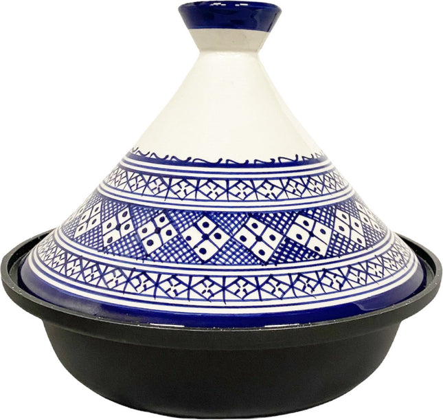 Cuilina | Tajine Fes Ø30cm - Inductie – Handgemaakt kleurrijke keramiek – wit/blauw
