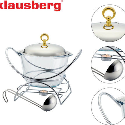 Klausberg 7920 - voedselverwarmer - pot vorm - RVS / glas / 4 liter
