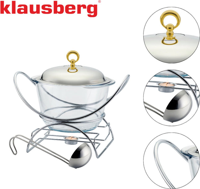 Klausberg 7920 - voedselverwarmer - pot vorm - RVS / glas / 4 liter