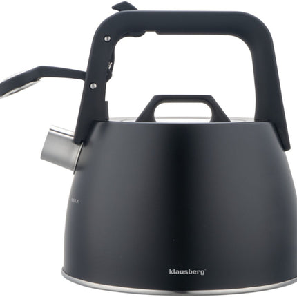 Klausberg 7915 - Fluitketel met fluit - 2.5 liter - RVS - zwart