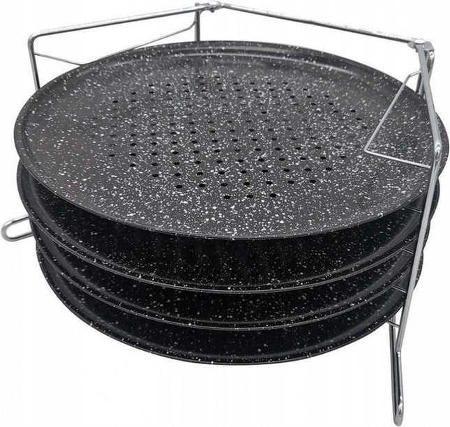 Pizza - Pizzarek - Pizza oven - Pizzabakset - 5 delige set voor 4 pizza's - Ø 32,3 cm - Kinghoff 1553 - Met een antiaanbaklaag