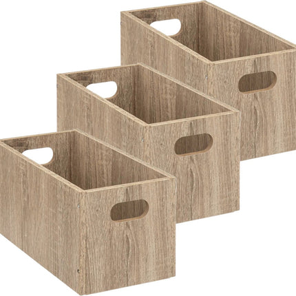 5five Opbergmand/kastmand van hout - Set van 3x stuks - lichtbruin - 7 Liter - 31 x 15 x 15 cm - Opbergboxen - Vakkenkast manden