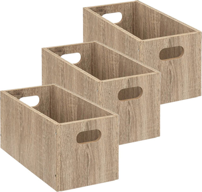 5five Opbergmand/kastmand van hout - Set van 3x stuks - lichtbruin - 7 Liter - 31 x 15 x 15 cm - Opbergboxen - Vakkenkast manden