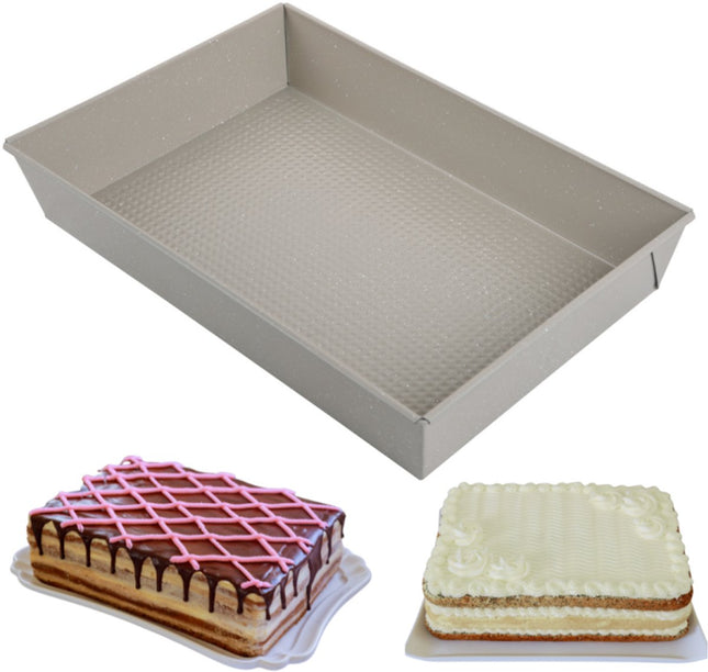 KINGHoff KH1975 Rechthoekige Bakvorm 36,5x24x6 cm - Ovenschaal voor Ovenschotels, Cake en Vlees - Ovenbestendig tot 220°C - Antiaanbaklaag - Beige - Cakevorm - Taartvorm