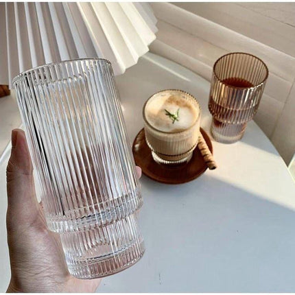 Set Geribbelde LongDrinkglazen- Reliëf - Ribbel - Stapelbaar - Transparant - Glas – 6 Stuks– 300 ml