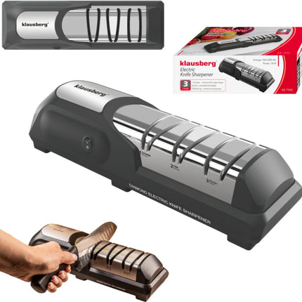 Klausberg Elektrisch Messenslijper - Diamant Slijpsteen - 3-Staps Slijpsysteem - Voor Keuken- en Sportmessen - KB-7945