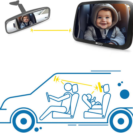 SIPO Autospiegel Baby Observatie Spiegel - Veiligheids Spiegel voor Kinderzitje - Snel Te Monteren - 19x30 cm - 1 Stuk