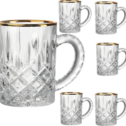 Luxe Glazen gouden rand met oortje - set van 6-Layla glas-Gold glazen-Decorini theeglazen-mooie glazen met oor-Theebekers met gouden rand