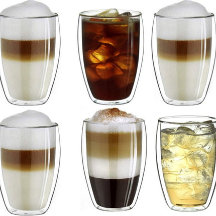 Dubbelwandige glazen - Set van 6 x 350 ml - Thermoglazen - Glazen voor thee, koffie, Latte Macchiato en cappuccino