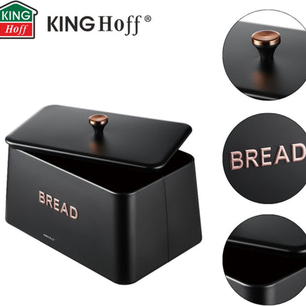 KINGHOFF Broodtrommel - Brooddoos Metaal - Mat Zwart - 35x23x21 cm - Ventilatiegaten - Hygienisch & Eenvoudig Schoonmaken - Broodbak