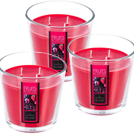 Atmosphera Candles Geurkaars - 3x - in glas - rood fruit aroma - 40 branduren - 13 x 12 cm - woondecoratie - geurkaarsen