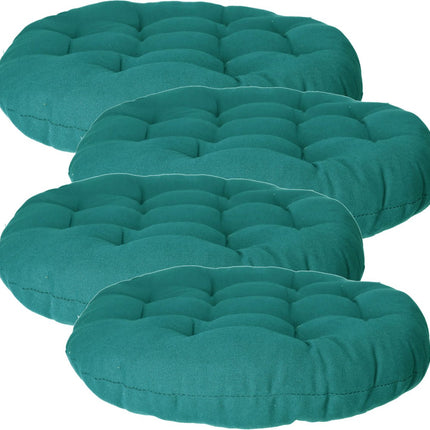 Atmosphera Tuinstoelkussen - 4x - petrol groen - katoen - 38 x 38 x 6.5 cm - wicker zitkussen rond