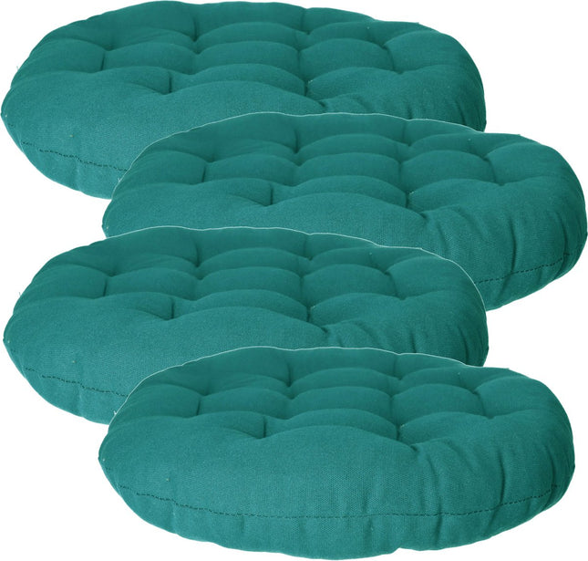 Atmosphera Tuinstoelkussen - 4x - petrol groen - katoen - 38 x 38 x 6.5 cm - wicker zitkussen rond