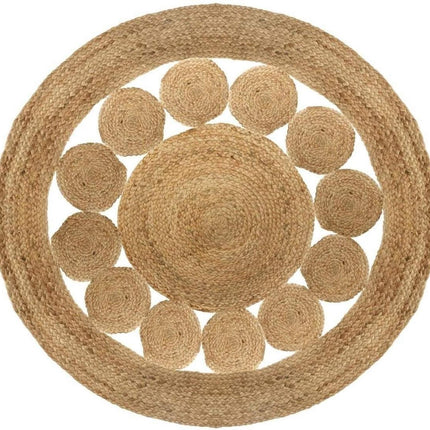 Jute Vloerkleed rond 80cm | Klein Rond Vloerkleed Met Patroon | Klein Vloerkleed