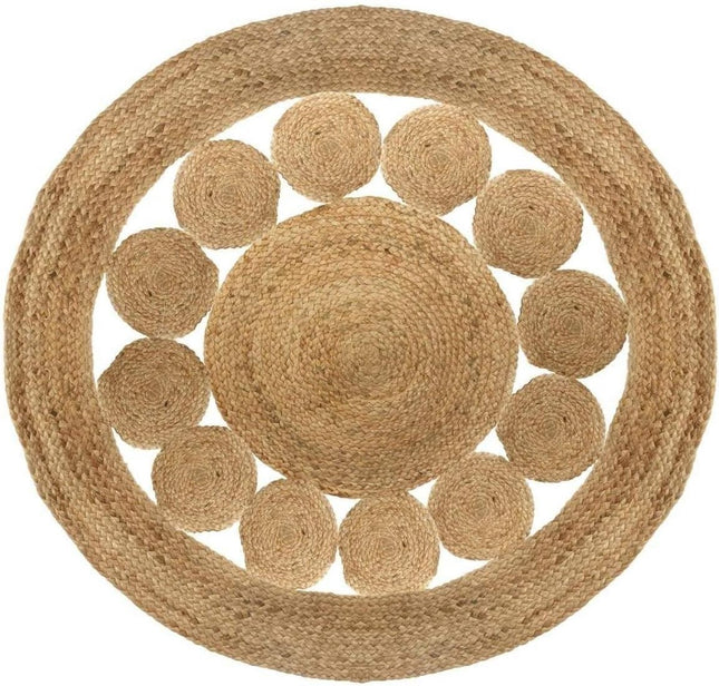 Jute Vloerkleed rond 80cm | Klein Rond Vloerkleed Met Patroon | Klein Vloerkleed