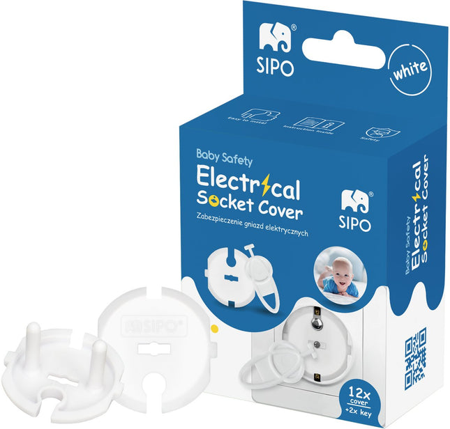 SIPO Stopcontactbeveiliging - 12-delig Set Witte Afdekplaat Type F - Vingerbescherming voor Kinderen - SBS-F20