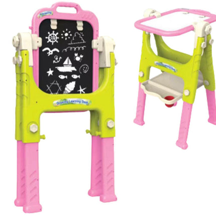 Leerbord 5-in-1 met Stoel - Tekentafel voor Kinderen met Whiteboard & Schoolbord - Verstelbaar Schrijfbord met Opbergvak - Educatief Speelgoed voor Tekenen en Schrijven - Inclusief Kruk - Stoel