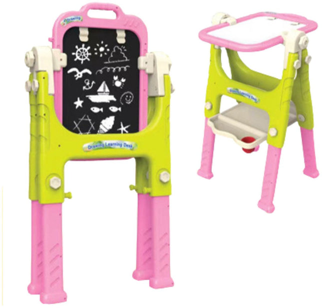Leerbord 5-in-1 met Stoel - Tekentafel voor Kinderen met Whiteboard & Schoolbord - Verstelbaar Schrijfbord met Opbergvak - Educatief Speelgoed voor Tekenen en Schrijven - Inclusief Kruk - Stoel