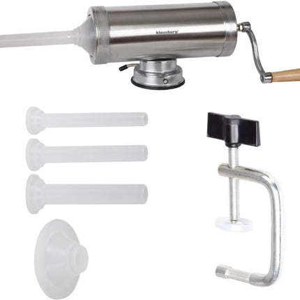 Klausberg Worstvuller Horizontal - Vleesvuller - 2,5 kg Capaciteit - RVS - Met Zuignap en 3 Spuitmonden - KB-7925